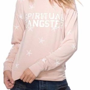 Spiritual gangster hooded long sleeve starfish pale pink.